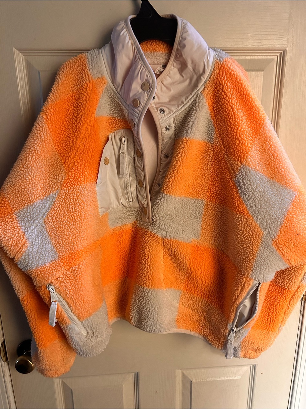 Free People Orange & Cream Colorblock Sherpa Pullover Jacket